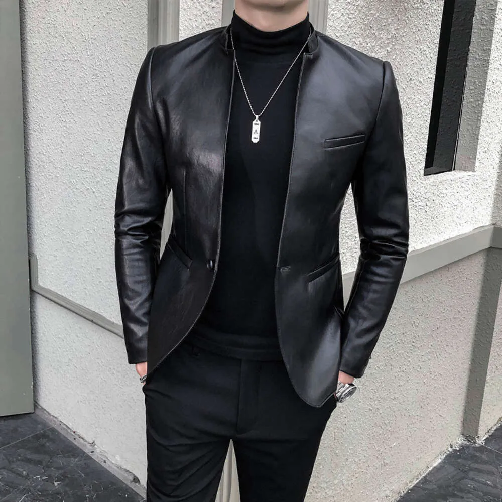 British Style Clothing Fashion Men High Quality Casual Leather Jacket Male Slim Fit Business leather Suit Coat/Man Blazers S-3XL