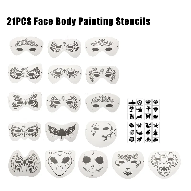 Other Permanent Makeup Supply Professional 21 Face Painting Stencils Washable Easily Use DIY Templates for Birthday Party Carnivals Halloween 230925