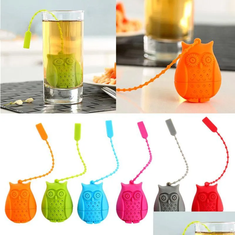 Tea Strainers Owl Cute Sile Fliter Strainer Bags Food Grade Loose Leaf Teas Infuser Filter Diffuser 6 Colors Drop Delivery Home Garden Dhuti