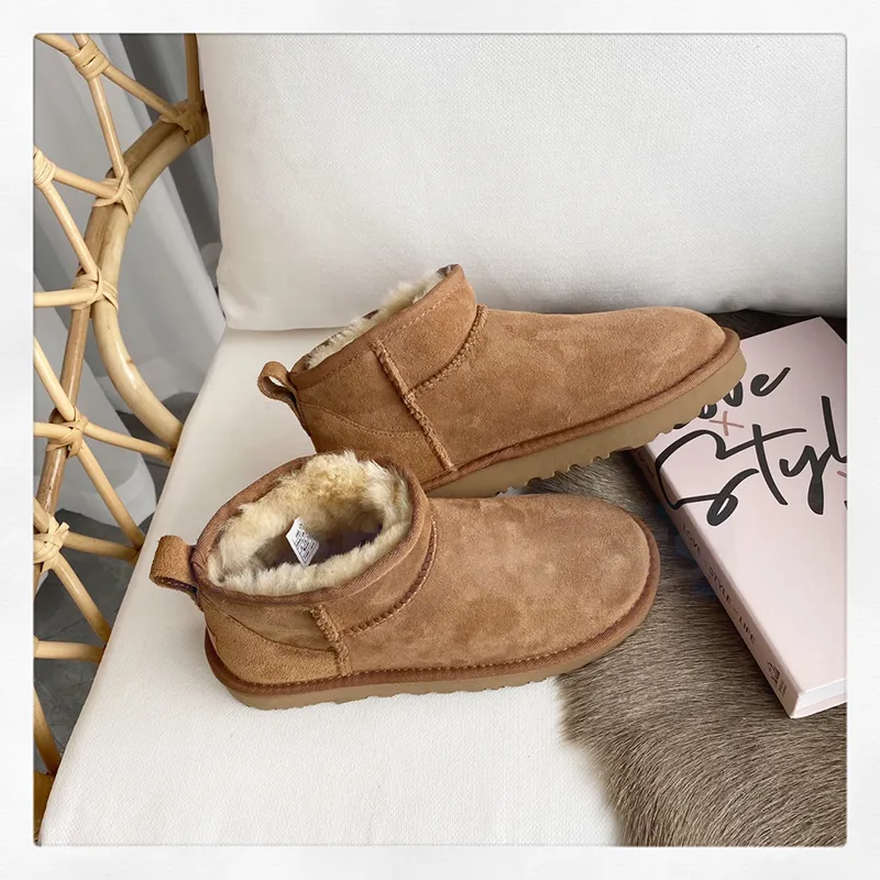 Designer australian uggsly boots ugge boots snowwomen ug boot bailey Chestnut winter buckle snow Half Kneewool integrated hair slipper and Short lady
