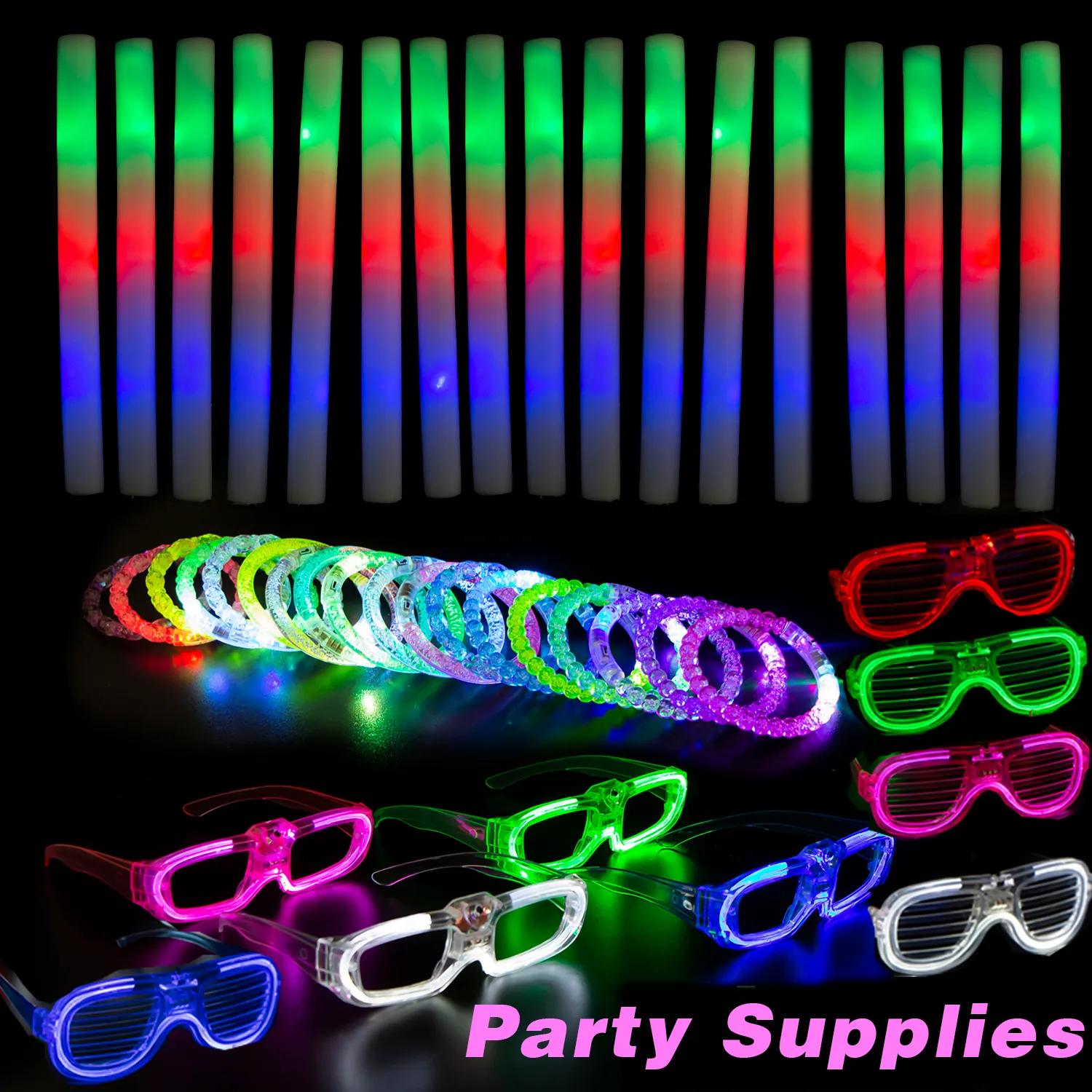 Andra evenemangsfestartiklar LED -skumpinnar LED -lätta leksaker Party gynnar Glöd i Dark Party Supplies Neon Solglasögon LED -armband Bröllopsdekoration 230925