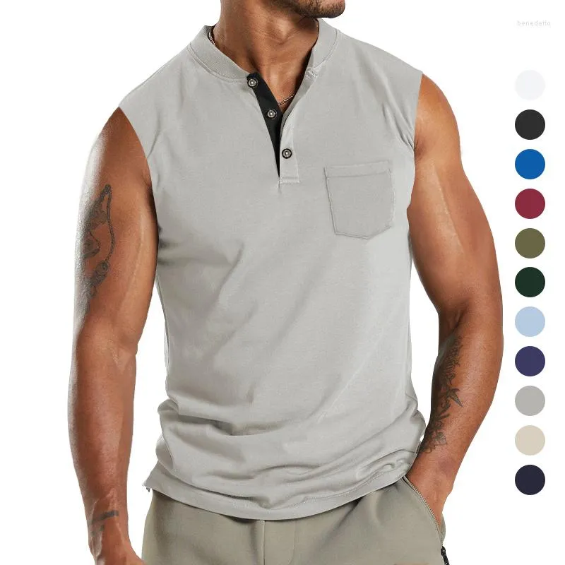 Men's Tank Tops 2023 Summer Sleeveless V-neck Button Sports Breathable Heavyweight Wide Shoulder Rest Top For Men Clothing