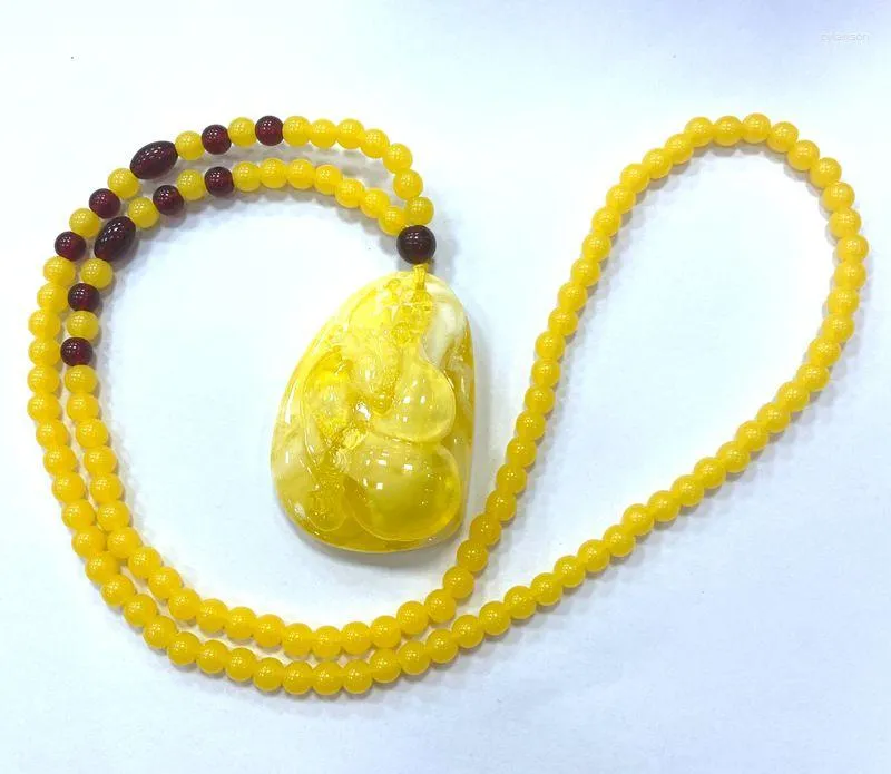 Pendant Necklaces Natural 6mm Mexican Amber Beeswax 37 54 19mm Gourd Necklace Certificate