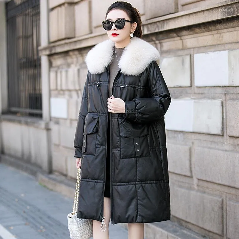 Manteau d'hiver en Cuir de mouton pour Femme, Veste véritable, manteaux chauds avec col en vraie fourrure, vêtements, Veste en Cuir Femme WP, 2023
