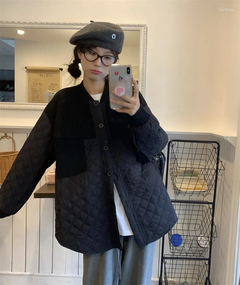 Damesjassen Koreaanse stijl lichtgewicht jas 2023 herfst winter losse doek gebreide patchwork jas dame casual geruite bovenkleding