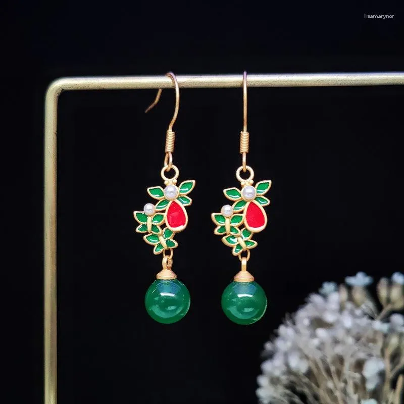 Dangle Earrings Jade Bead Natural Charm Luxury Amulets 925 Silver Green Energy Accessories女性ジェムストンストーンチャイニーズリアルジュエリー