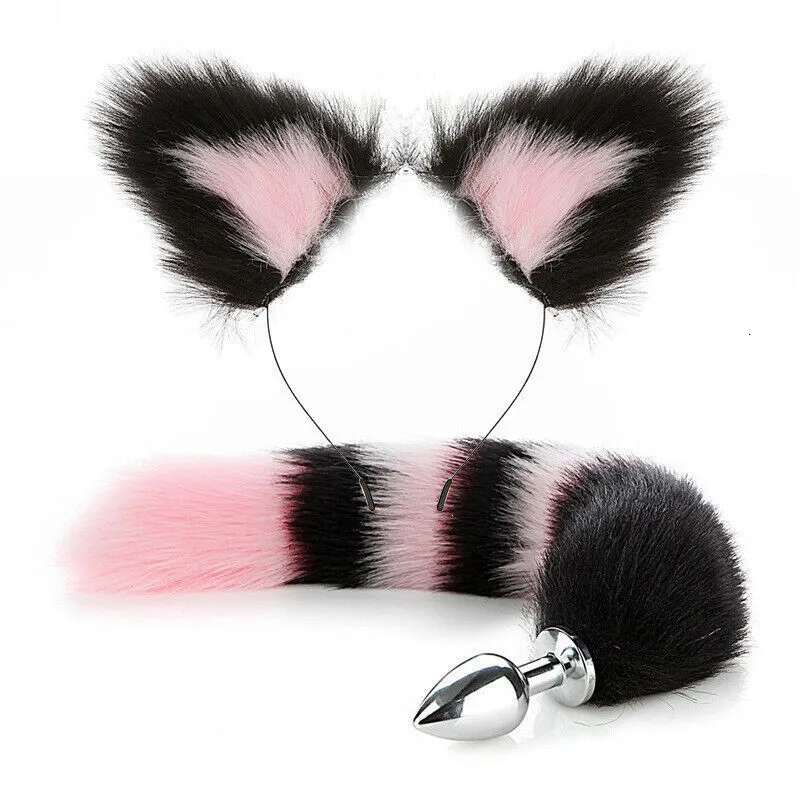 Anal Toys 40cm Tail Plug Sexy Plush Cat Ears Headbands Set Butt Erotic Cosplay Sex for Women Masturbating 230925