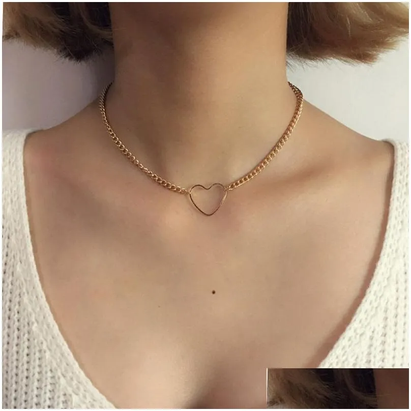 Chokers Hollow Heart Choker For Women Wholesale Statement Necklace Gold Sier Color Dainty Love Pendant Necklaces Gift Drop Delivery Je Dhpp8