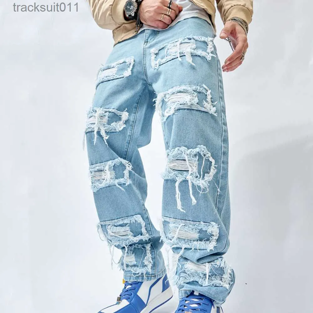 Timeless Light Blue: Wide Leg Extreme Ripped Jeans