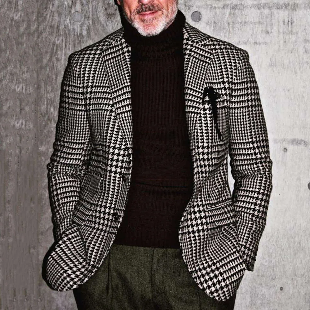 Slim Plaid Formal Suit Veste Men's British Business Gentleman Polyday Retro Retro Slim Elegant Single Breasted Casual Business Men '