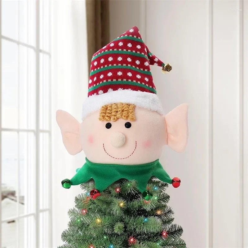Christmas Decorations Hat Elf Head Tree Top Decoration Creative Cartoon Doll Pendant Xmas Ornaments Year Festival Supplies