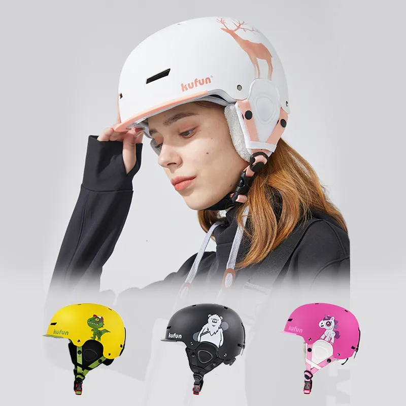 Casques de patins Casque de ski Snowboard Hommes Femmes Filles Garçons Enfants Enfants Sports d'hiver Vélo Cyclisme Escalade Neige Chat Requin Cerf Ours Rose 230925