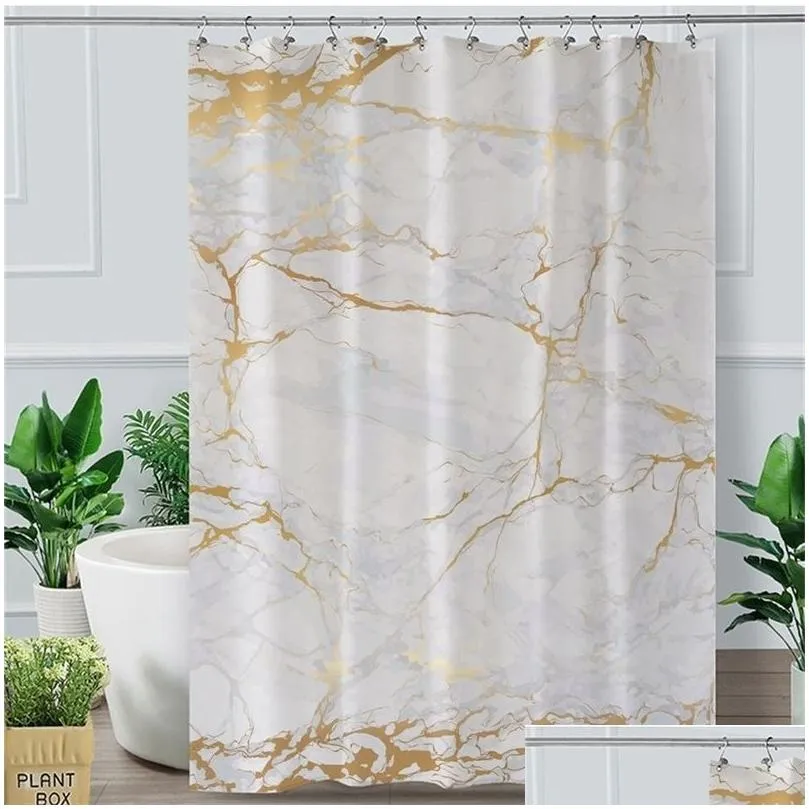 Shower Curtains Blessliving Marble Stone Gold Black Polyester Waterproof Bath Curtain With Hooks Trendy Abstract Bathroom Decor 2011 Ot2Wq