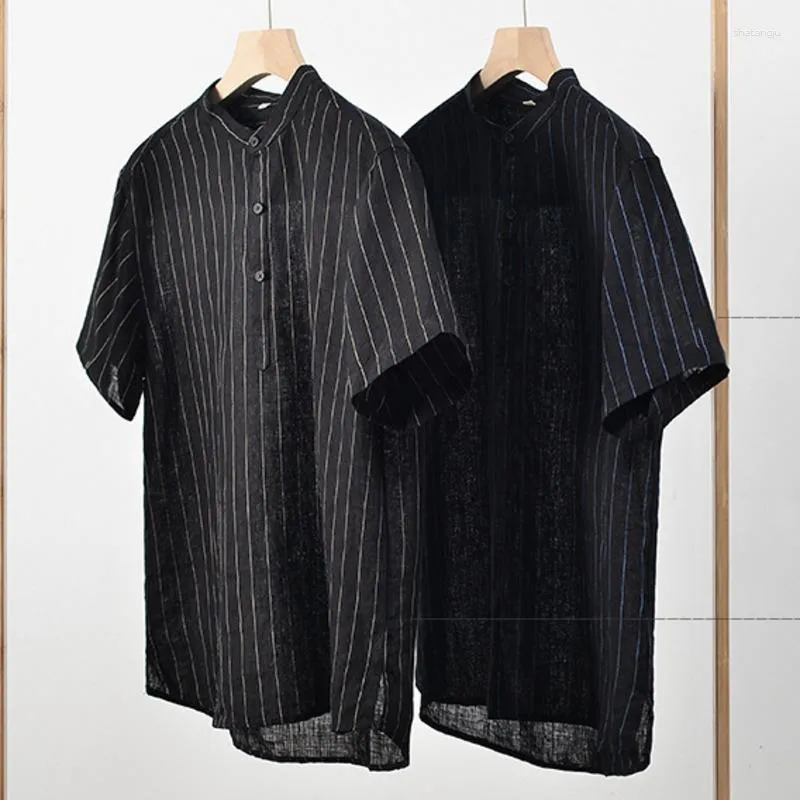 Men s Casual Shirts Linen Henley Short Sleeve Hippie Lightweight Breathable Beach T Shirt Vertical Striped Hawaiian