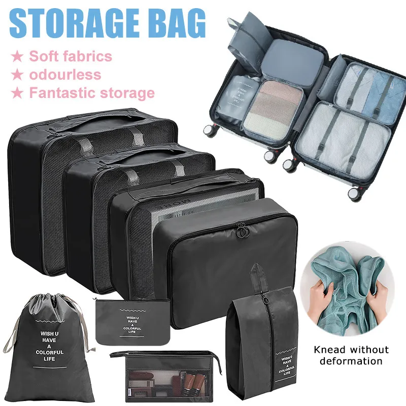 Cosmetic Bags Cases 8 Piece Set Multifunctional Travel Organizer Bag Portable Clothes Shoes Makeup Bag Luggage Organizer Waterproof Storage Bag 230925