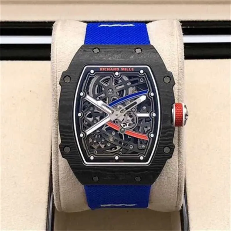 Richarmill Watch Mechanical Movement Wristwatches Automatiska klockor RM6702 French Ntpt Carbon Fiber Limited Edition Mens Leisure WN-8OP3