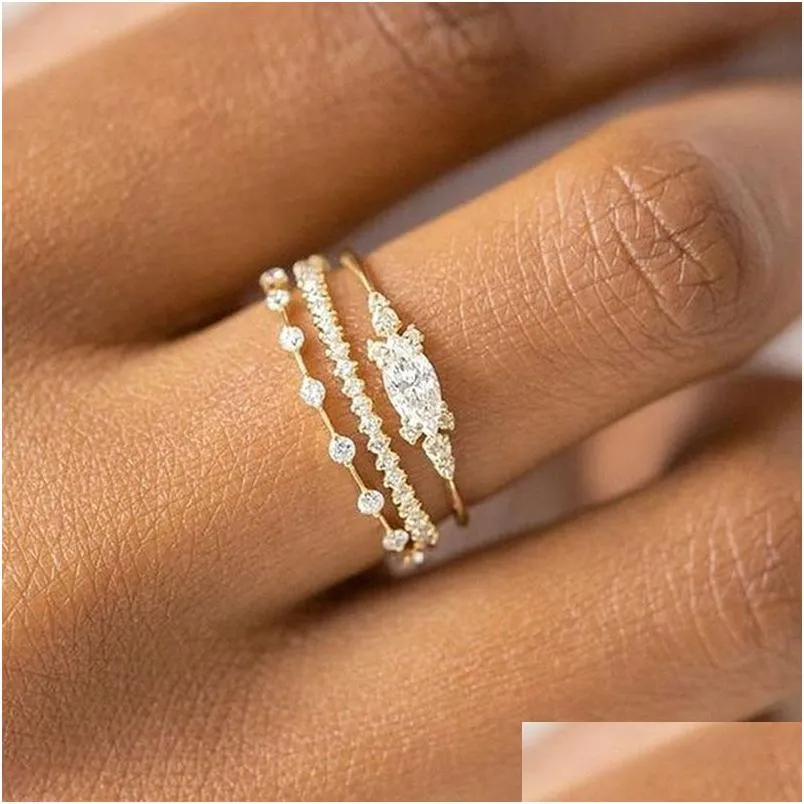 Anelli a fascia Piccolo piccolo anello Set per donna Colore oro Cubic Zirconia Midi Finger Matrimonio Anniversario Accessori gioielli Regali Kar229 Ot9T6