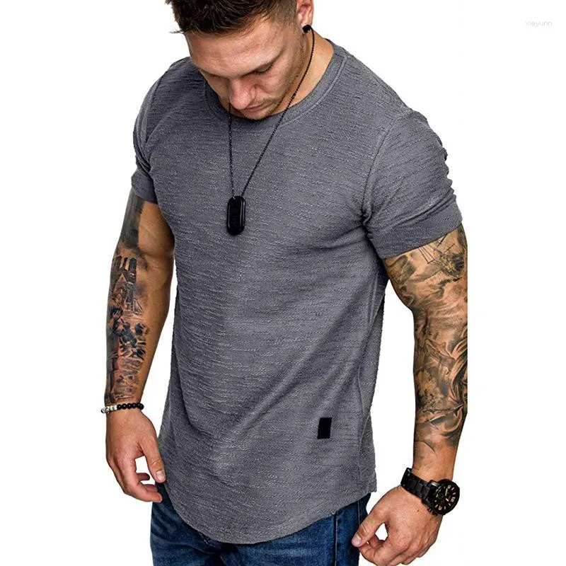 Garnitury męskie A2833 Summer Men krótkie rękawowe koszulka swobodna okrągła szyja moda elastyczna fit Funny Streetwear Solid Tshirt Hip Hop Tops S-xxl