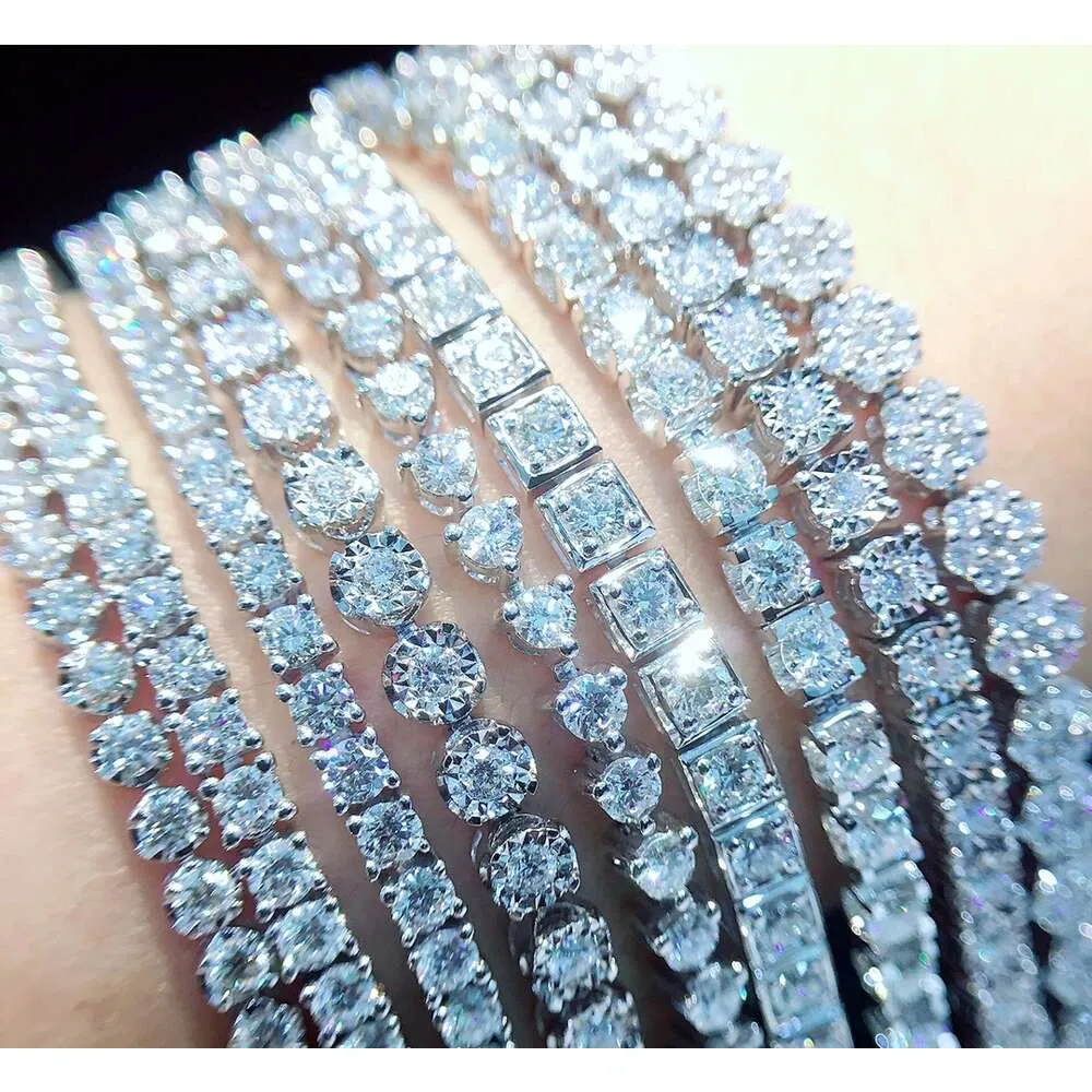 5Ct Soild real 18K Au750 White Gold Women Bracelet Moissanite Diamonds  Round Wedding Party Engagement Bangles Trendy