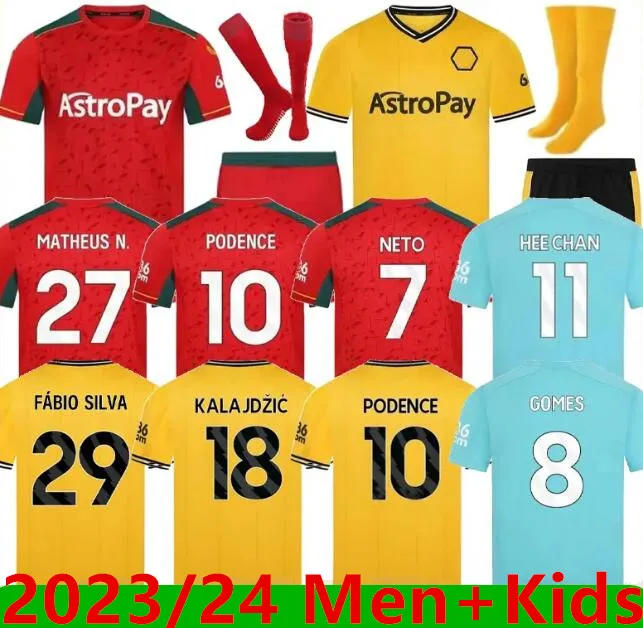 2023/24 Joao Gomes Soccer Jerseys Cunha Neto Sarabia Podence Matheus Hee Chan Traore Lemina N. Semedo Doherty 2023 2024 Hem bort fotbollsskjortor män barnsatser