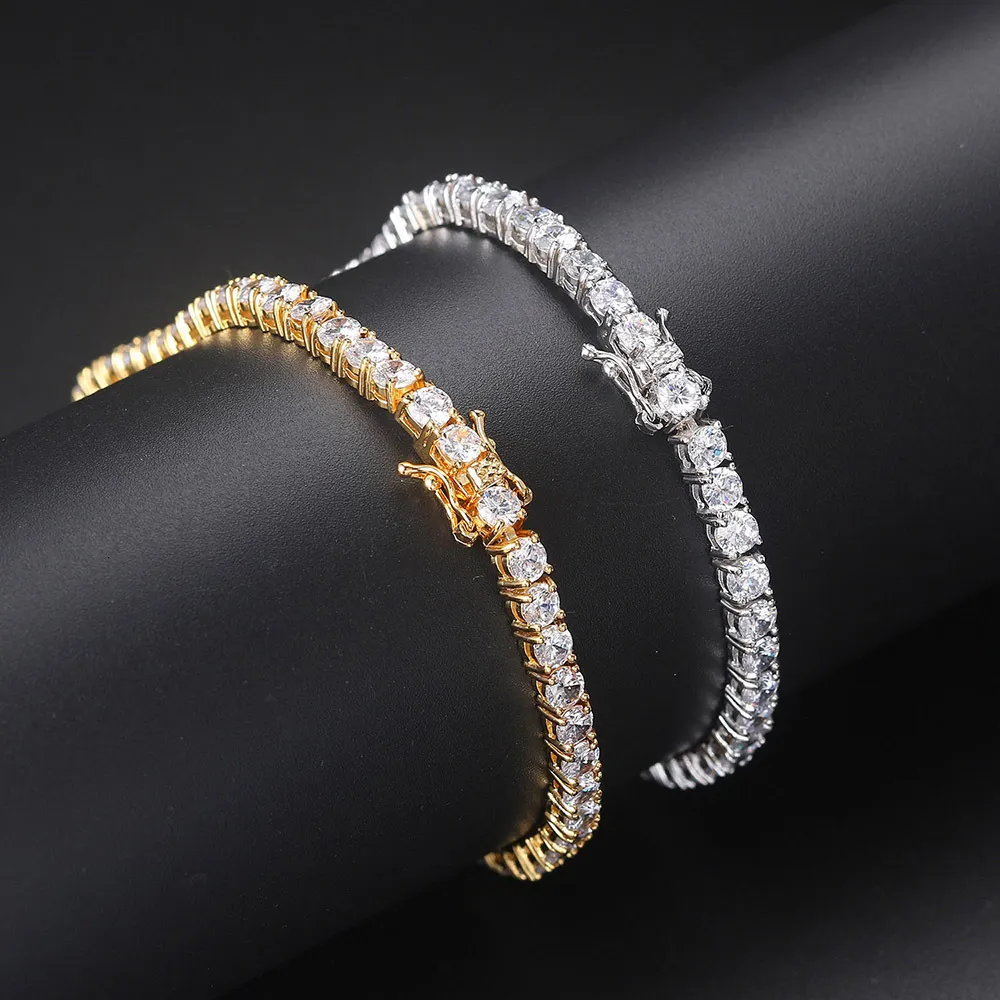 Banglad Bangle Luxury Crystal Tennis Armband för Women Man Iced Out 1 Row Cubic Zirconia Double Buckle Chain Hiphop Rock Hippie Jewelry Ohh118 230925