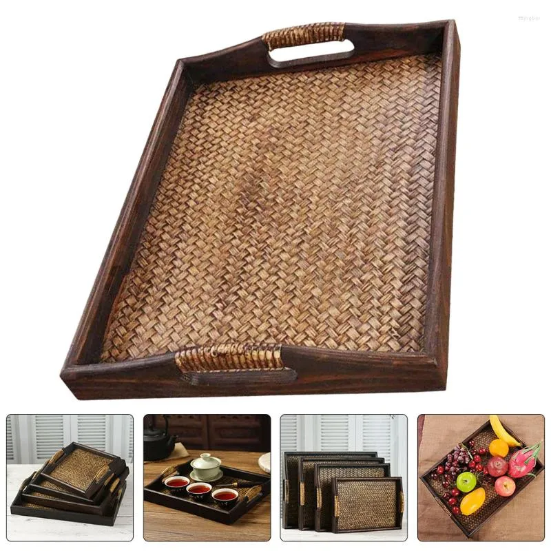 TEA TRAYS LAGRAGE TRAY TRÄD PALLET Dedikerade smycken som serverar Trä Snack Rattan