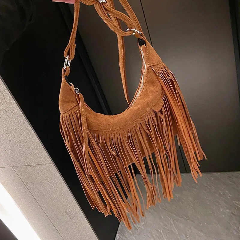 Grote dames Suede Fringe Tassel Messenger Bag Boho Vintage Hobo schoudertassen Vegan lederen handtas portemonnee