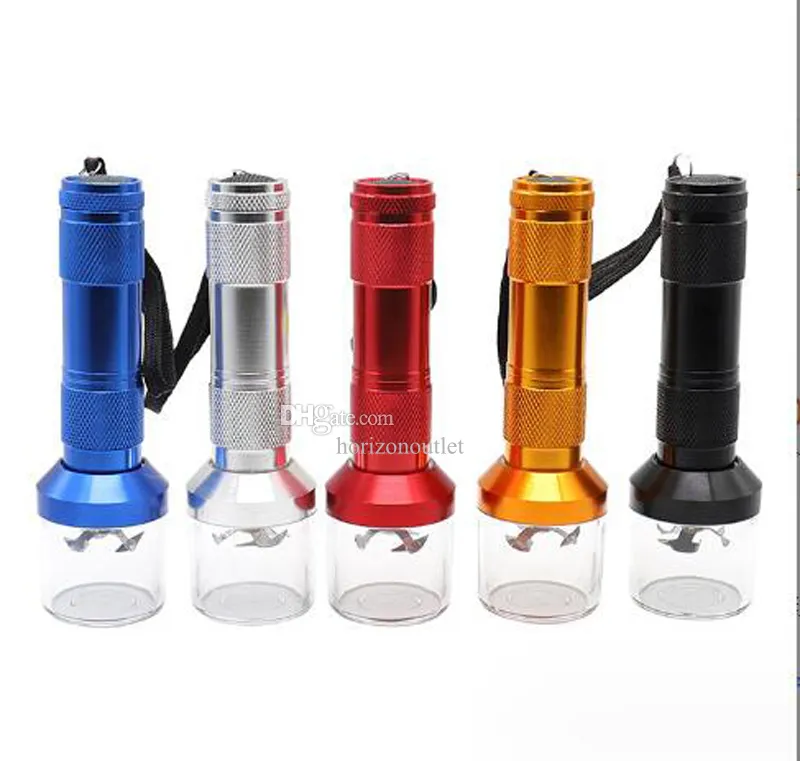 Flashlight Aluminum Electric Tobacco Grinder Crusher Herb Smoking Grinders Pollen Alloy Metal Handheld With Display Box Packaging