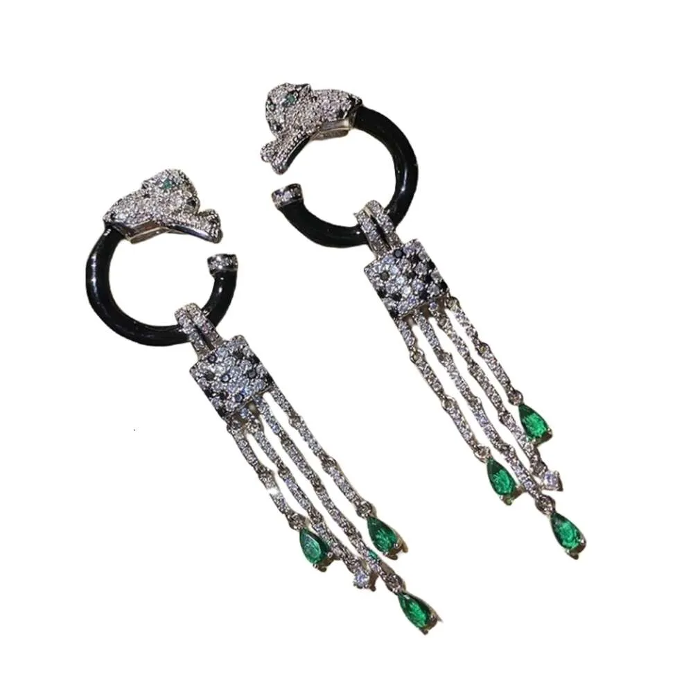 Örhängen Carttiers Designer Luxury Fashion Women Stereoskopisk svart Spotted Leopard Green Diamond Tassel örhängen Silver Nålörhängen