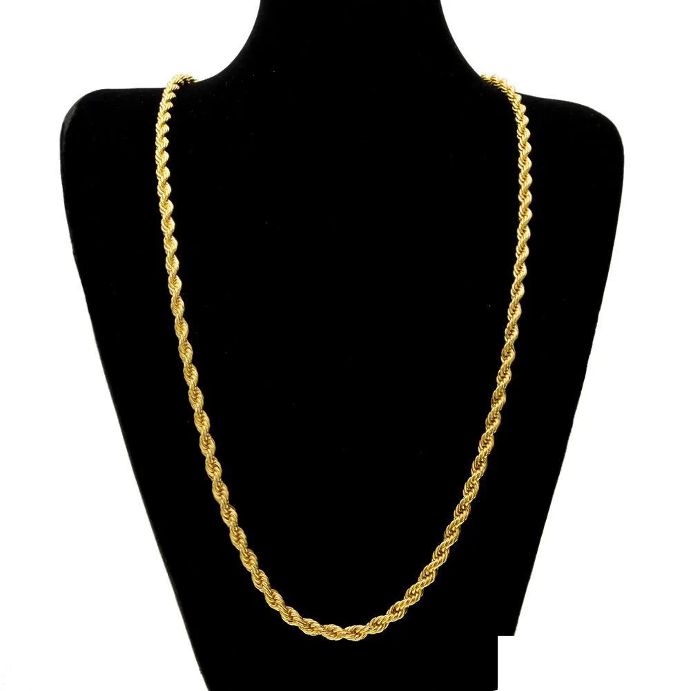 Kedjor 6.5 mm tjock 75 cm långt rep Twisted Chain Gold Sier Plated Hip Hop Heavy Halsband för män Kvinnor Droppe leverans smycken halsband DH095