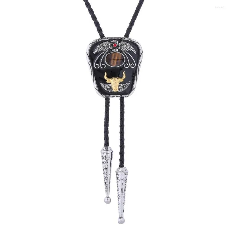 Pendant Necklaces Original Design Trapezoidal Grass Pattern Tiger Eye Stone Animal Bolo Tie