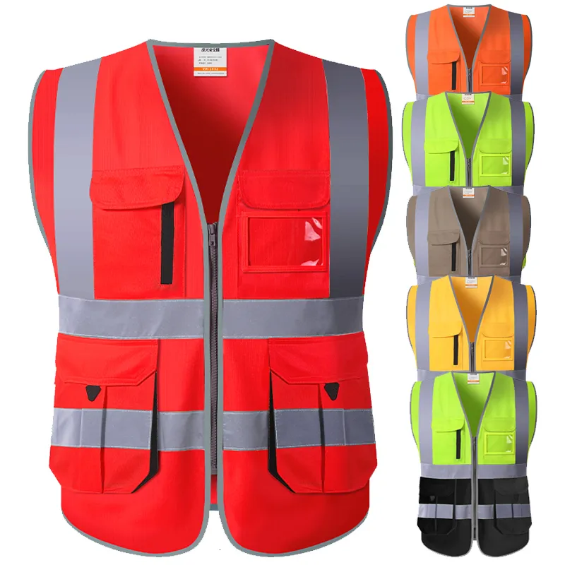 Other Men Woman High visibility safety vest work vest workwear safety red reflective vest construction vest with 230925