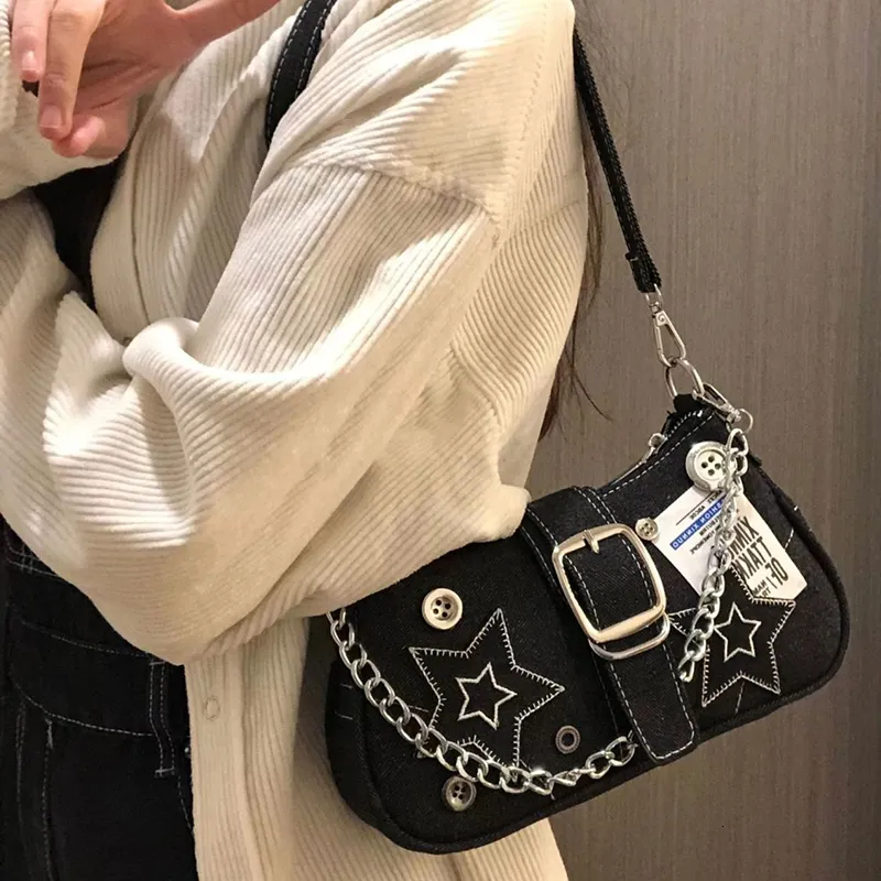 Evening Bags Y2K Fashion Women Denim Handbags Stars Pattern