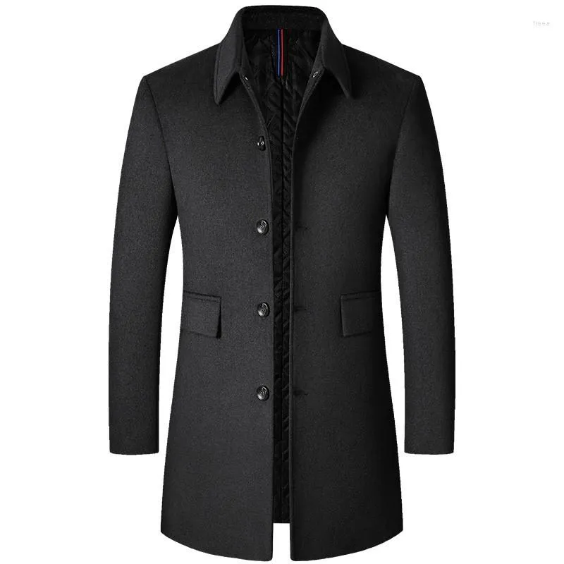 Мужская шерстяная одежда, шерстяные куртки, пальто, смешанное зимнее пальто, Тренч средней длины, классический однотонный утепленный