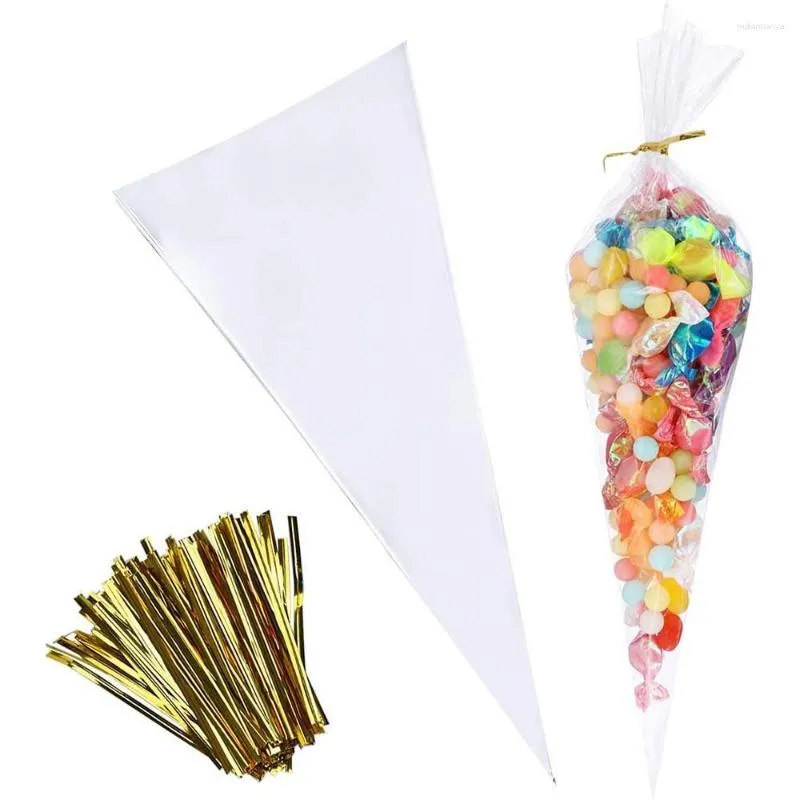 Cadeaupapier 100 stks/set Transparante verpakking Zak Kegel Snoep DIY Bruiloft Verjaardagsfeestje Popcorn Plastic