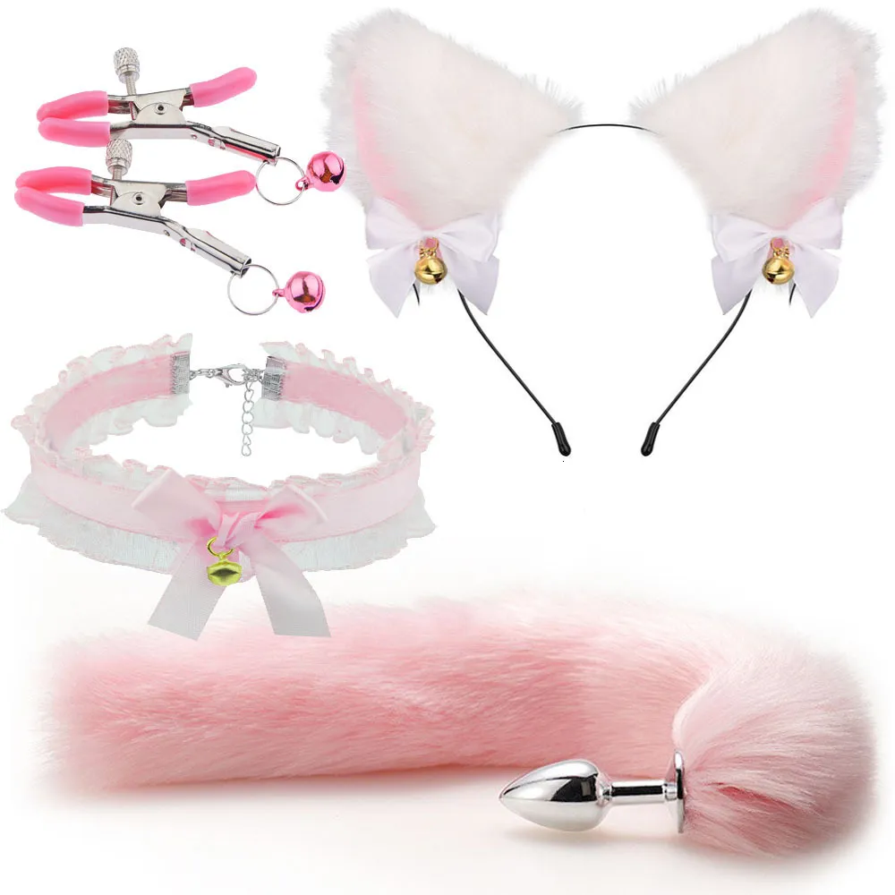 Anal Toys Sex Plug tail Bow Metal Butt Cute BowKnot Soft Cat Ears Headbands Erotic Cosplay Couples Accessories 230925