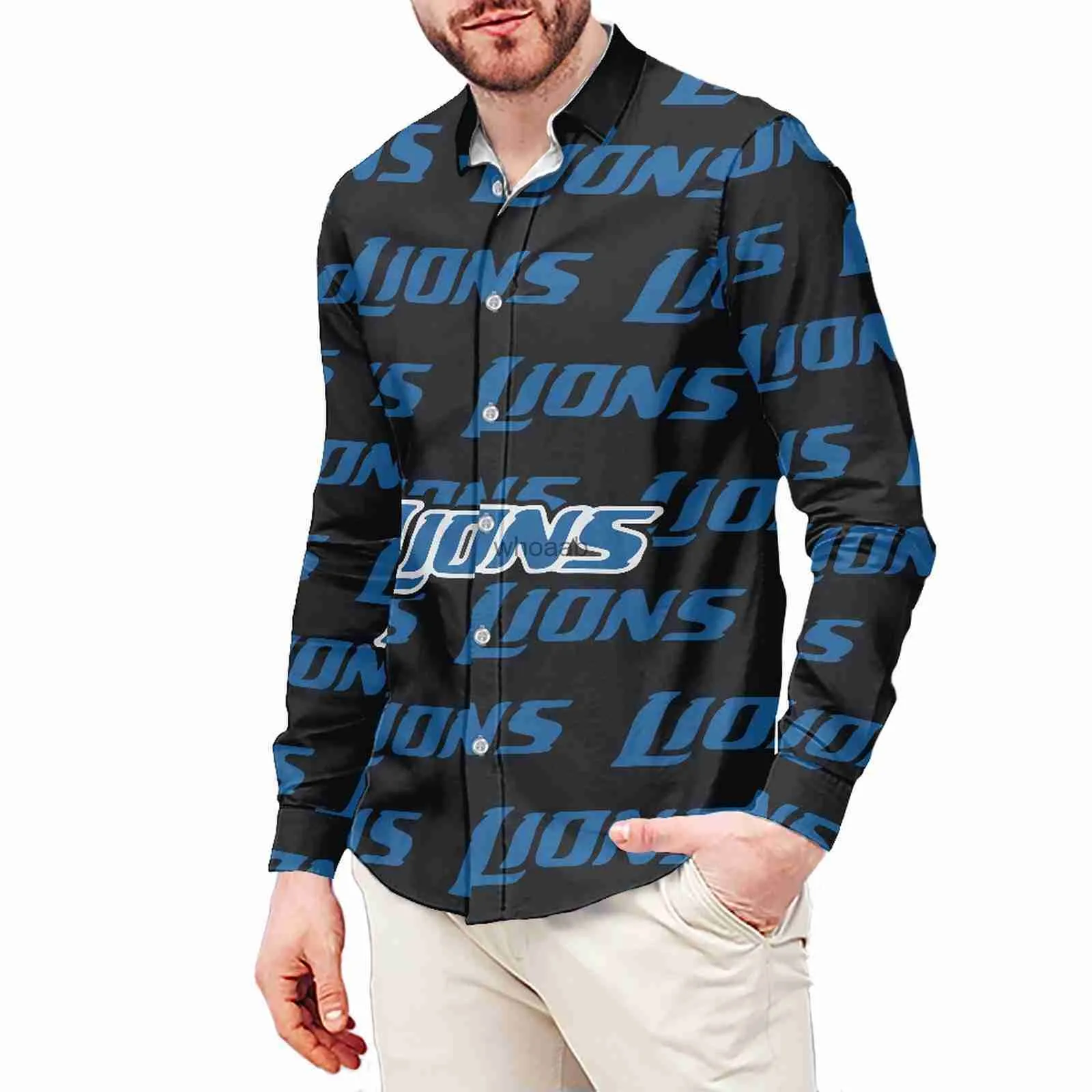 Mens Dress Shirts LlONS Lettering Luxury Printed T Shirt