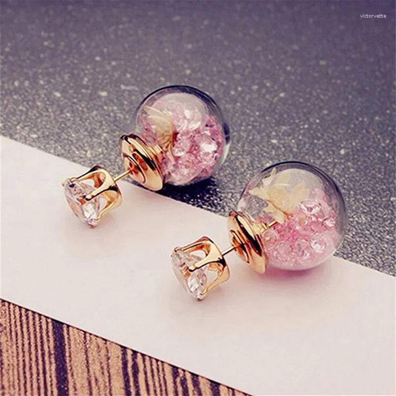 Boucles d'oreilles en boule de verre simulée, bijoux coréens, Double face, déclaration pour femmes