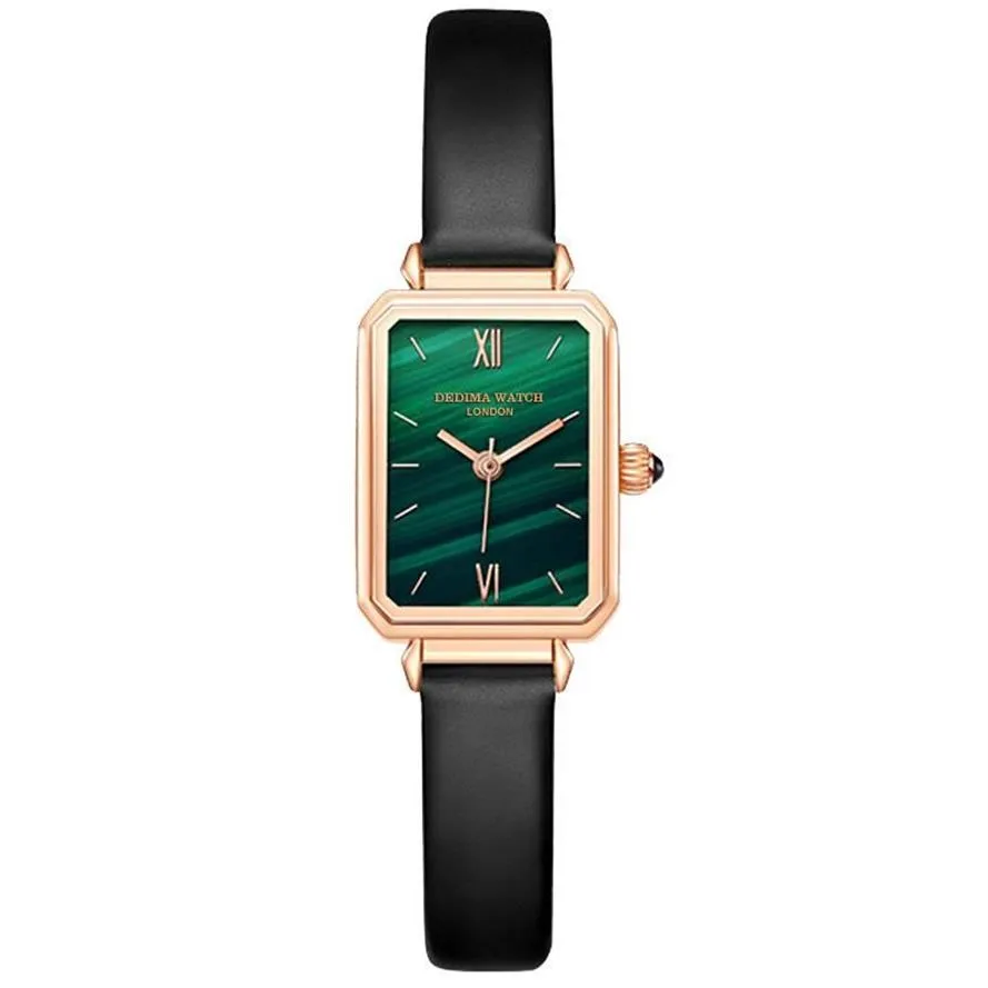 Orologi da polso Orologio da donna impermeabile alla moda Temperamento semplice Quadrante con texture in malachite Rosso netto Stesso stile Quadrato Piccolo Verde183M