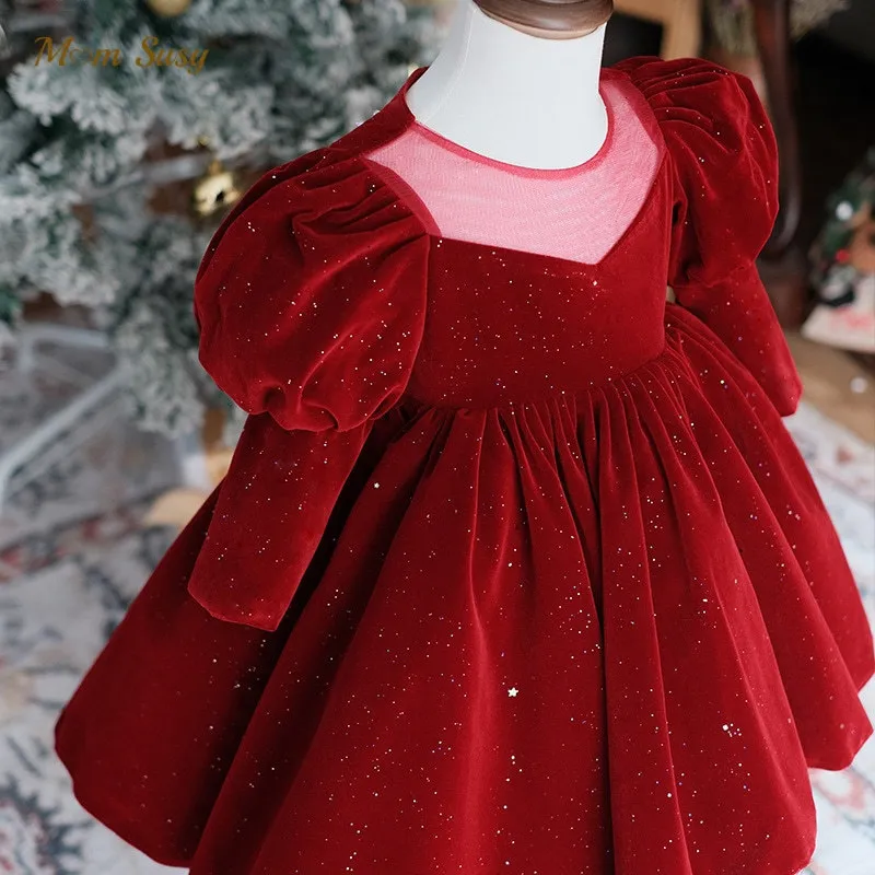 Robes de fille Noël bébé fille princesse velours robe à manches longues printemps automne hiver infantile enfant en bas âge robe fête noël bébé vêtements 1-12y 230925