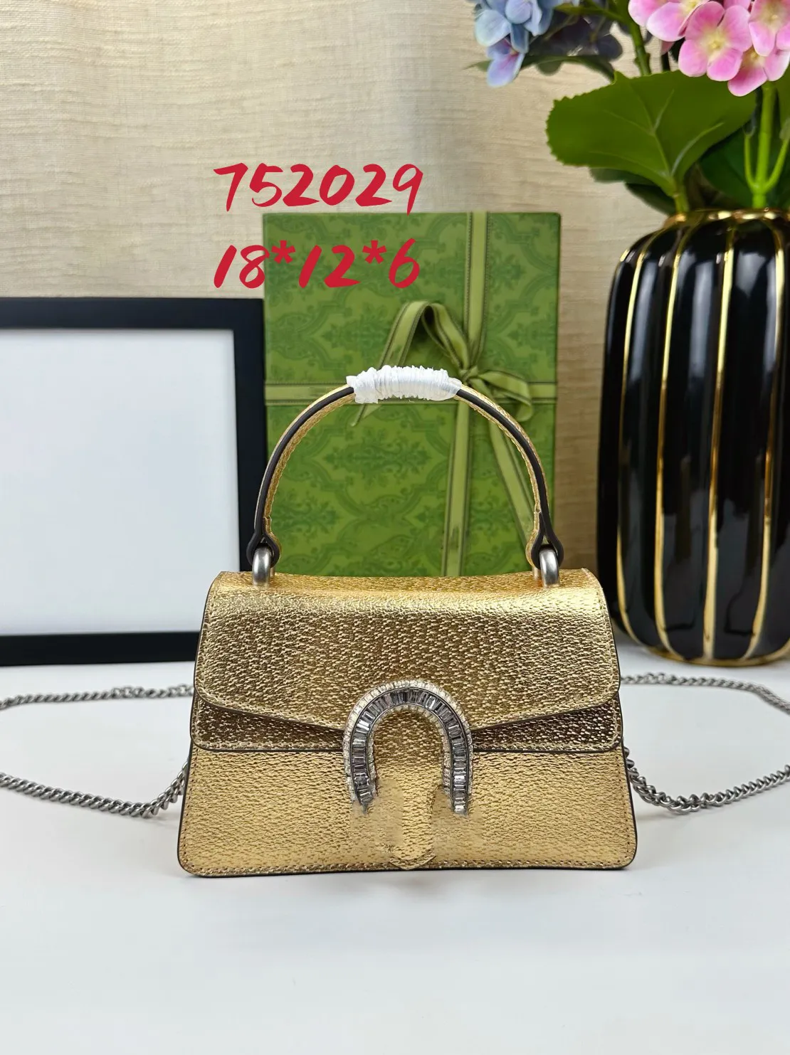 Designertas Dionysus Tas Dionysus Collectie Mini Tote Damesketting Schoudertas Goud leer met kristal dubbele tijger Hoofdklink handtas 18cmx12cmx6cm