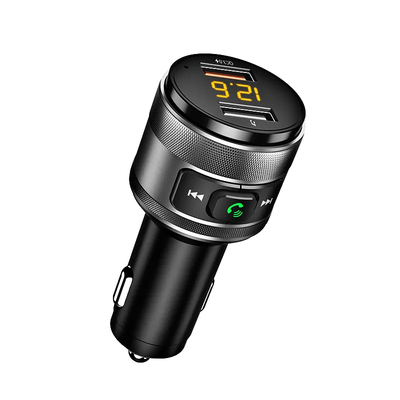 Bluetooth 5.0 Auto FM Transmitter, QC3.0 Drahtloser Bluetooth Adapter Auto  Musik Transmitter Kit mit Freisprech & 2 USB Autoladegerät