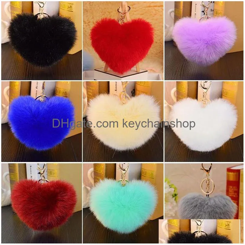 Porte-clés coeur pompons porte-clés boules en peluche chaînes pendentif décoratif pour femmes sac accessoires porte-clés voiture mode porte-clés cadeau Dr Dhaib