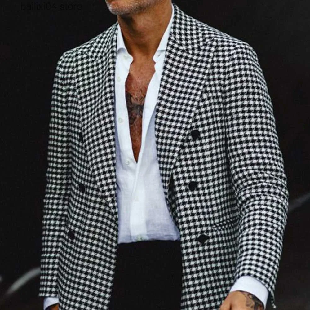 남성용 재킷 다목적 슬림 격자 무늬 캐주얼 비즈니스웨어 스티칭 슈트 재킷 남자 영국 비즈니스 우아한 신사 복고풍 공식 드레스 T230926