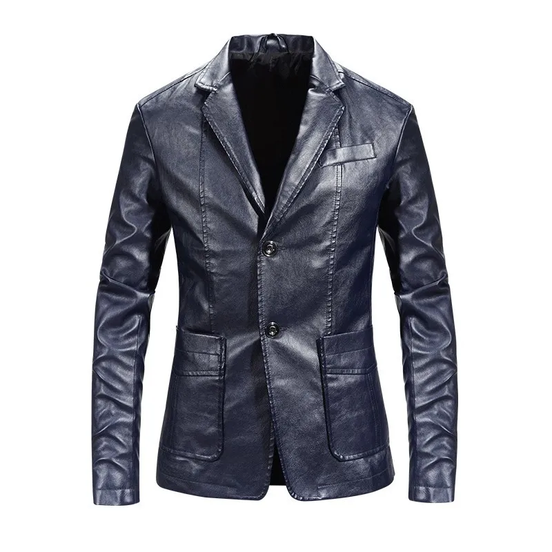 Herren Leder Kunstleder Frühling Herbst Mode Herren Casual Revers Leder Kleid Anzug Mantel / Männliche Mode Business Casual Pu Blazer Jacke l230926