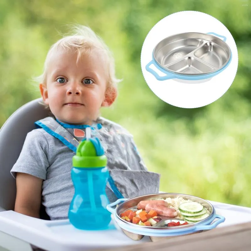 Ensembles de vaisselle Plateau de service en acier inoxydable Assiette à dîner Conteneur rond Couvercle Panneau de commande Plat pour bébé en bas âge