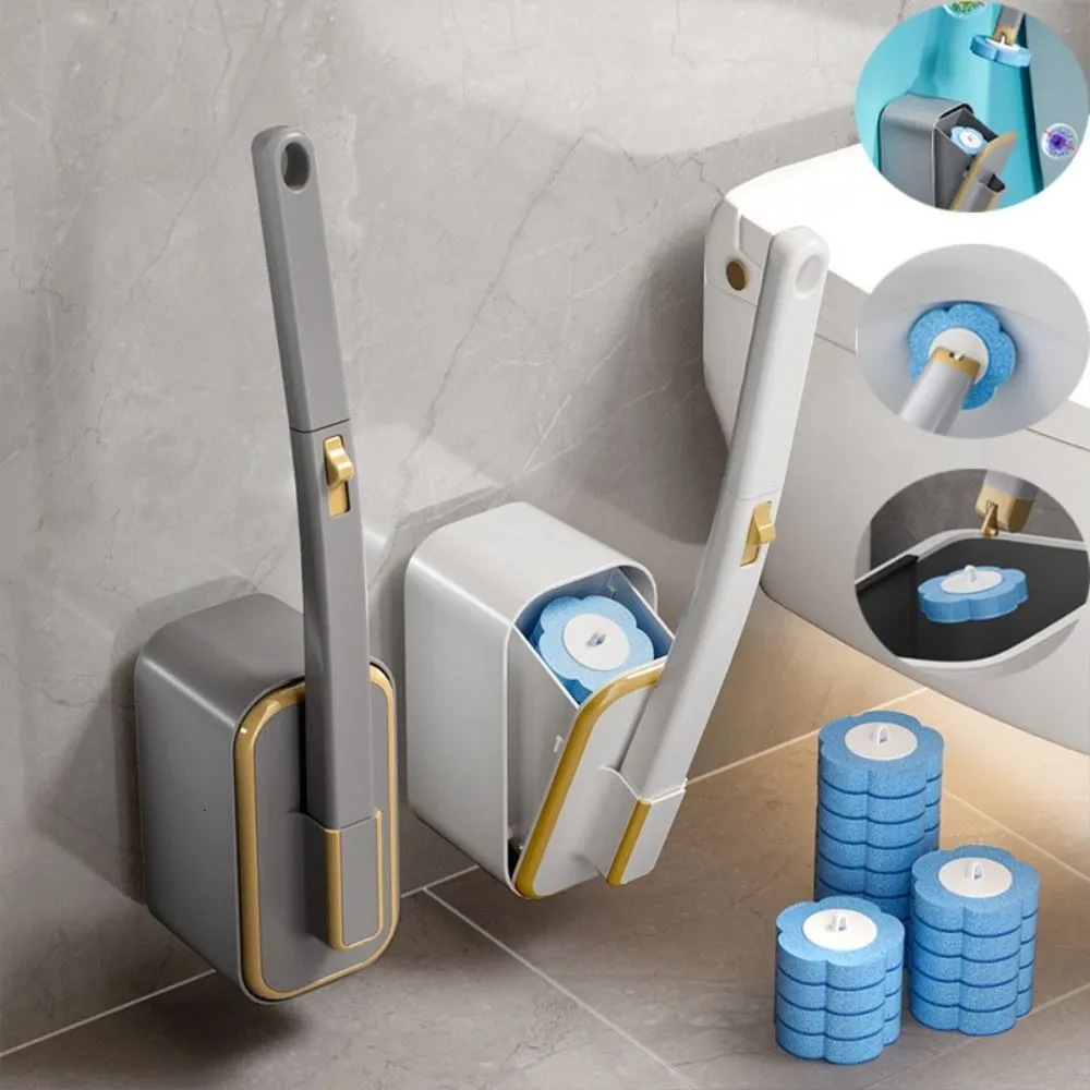 Toilet Brushes Holders Plastic Disposable Toilet Cleaning Brush Long Handle With 6/12/24 Refill