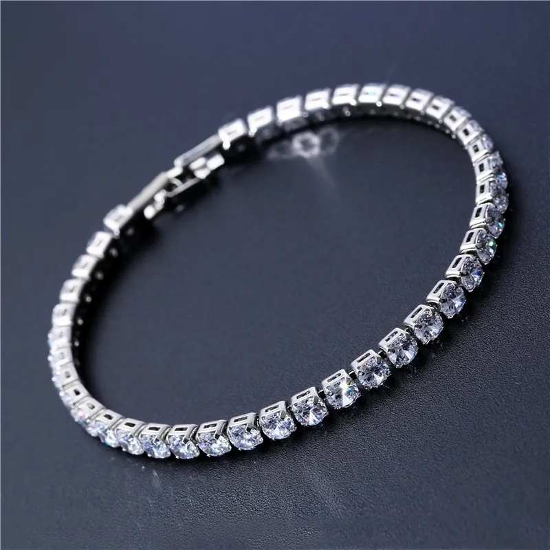 Bracelet Tennis Femme Argent 925 Avec Zircons - Longueur Réglable, Fermoir Mousqueton