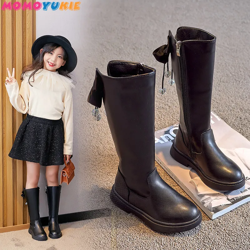 Boots mode barn för flickor hög lång 2023 Autumn Winter European Style Waterproof Snow Trend 230925