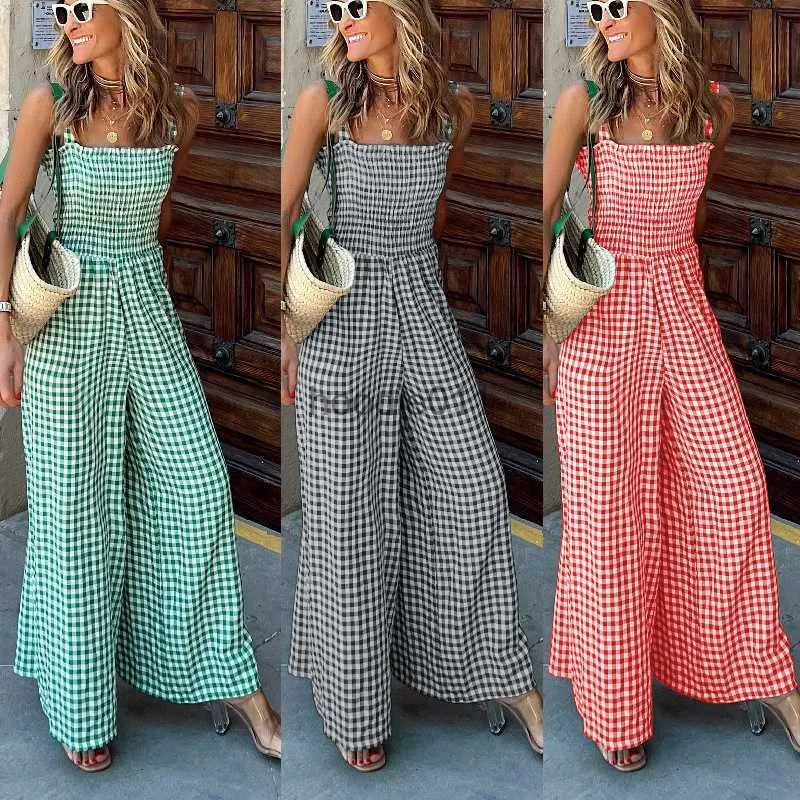 Kobiety Jumpsuits Rompers Eleganckie seksowne Jumpsuits Kobiety Sieci bez rękawów luźne spodnie szerokie nogi spodnie rompers wakacje bez pleców biżonk kombinezon L230926